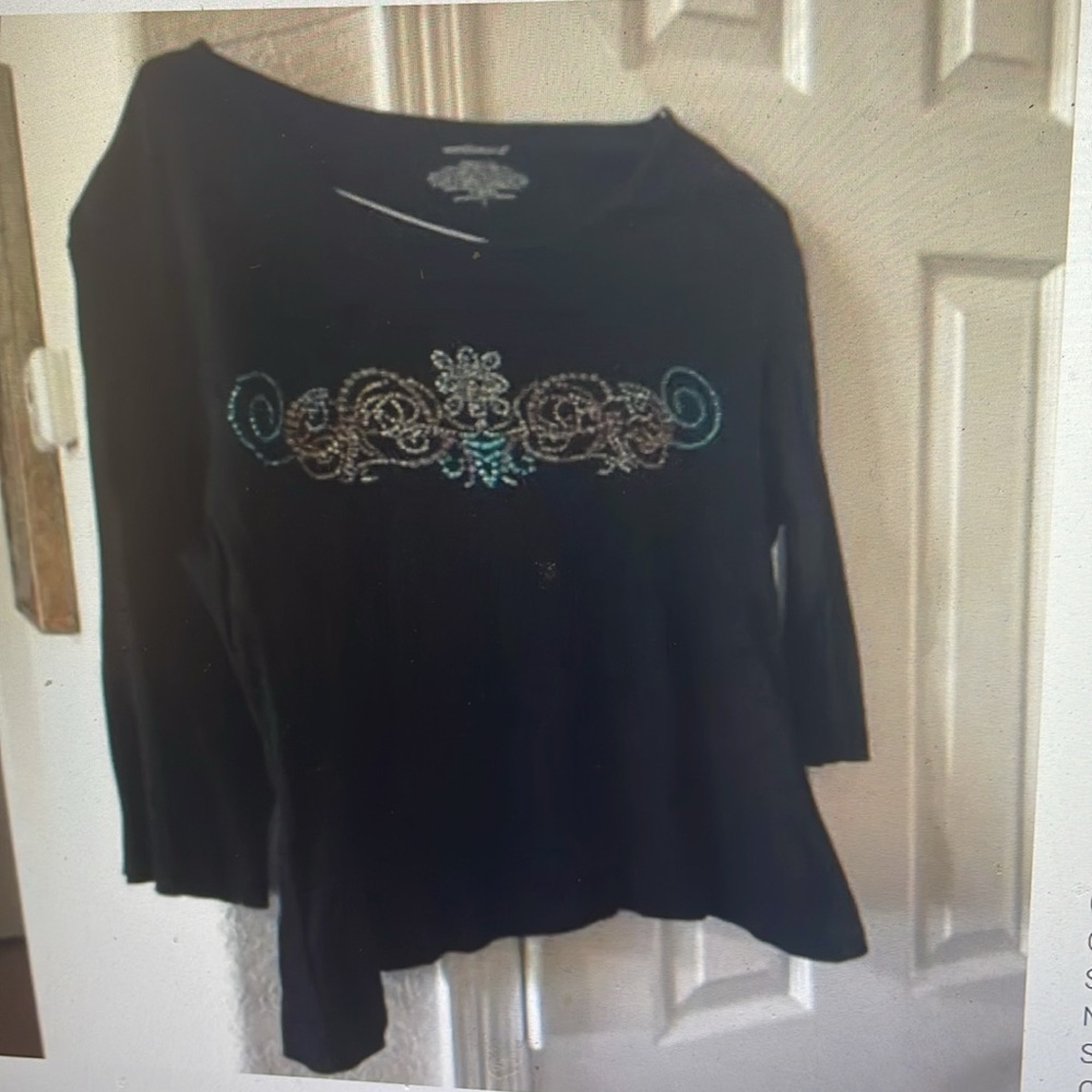 Westbound black 3/4 sleeve top with Bling L
